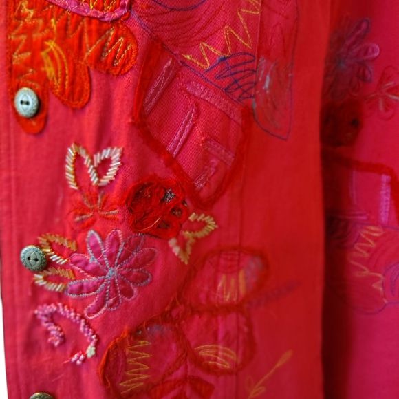 Laura Ashley Fully Embroidered Beaded Denim Jacket Collar Long Sleeves Size S... - Picture 4 of 16